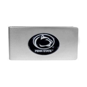 brushed metal money clip with Penn State and Athletic Logo